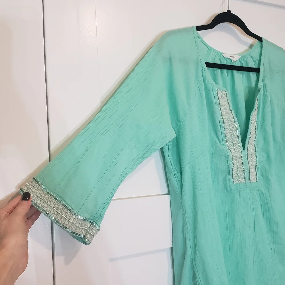 Athleta Swim Cover Up Tunic Mint Green Mariana 3/4 Sleeve Embellishments Medium